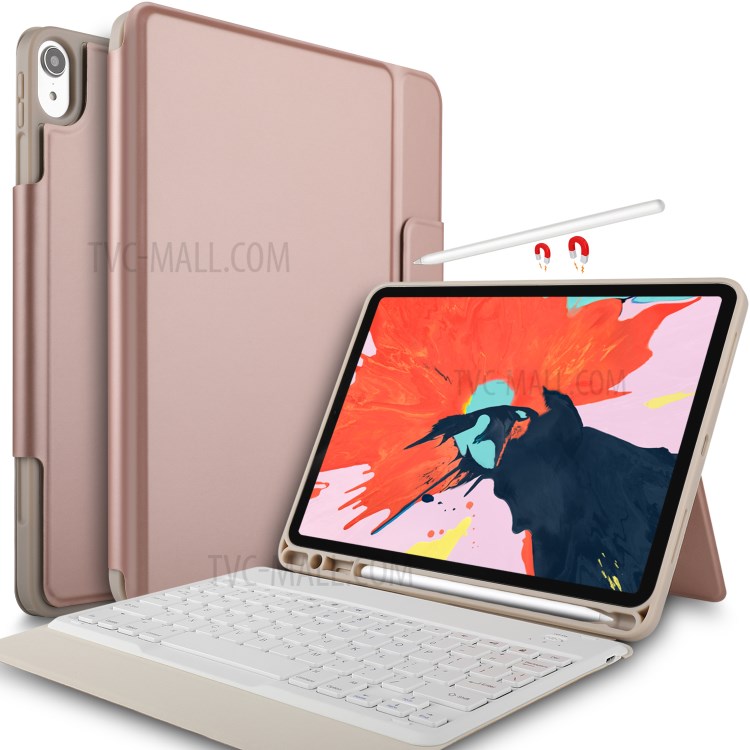 Bluetooth Keyboard with Stand Leather Protective Shell for iPad Pro 11-inch (2018) - Rose Gold-1