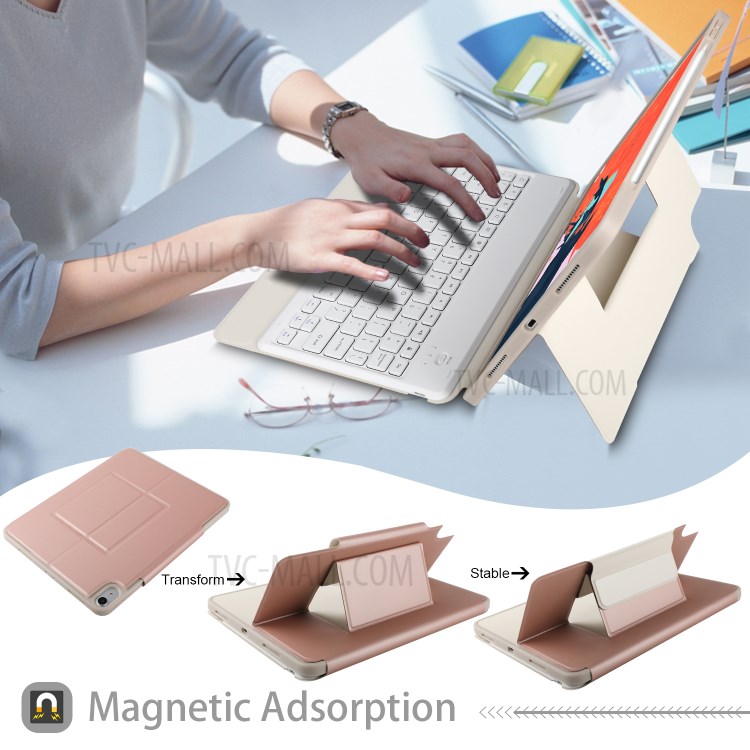 Bluetooth Keyboard with Stand Leather Protective Shell for iPad Pro 11-inch (2018) - Rose Gold-4