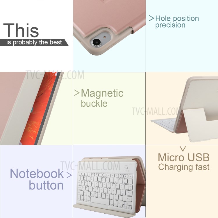 Bluetooth Keyboard with Stand Leather Protective Shell for iPad Pro 11-inch (2018) - Rose Gold-8