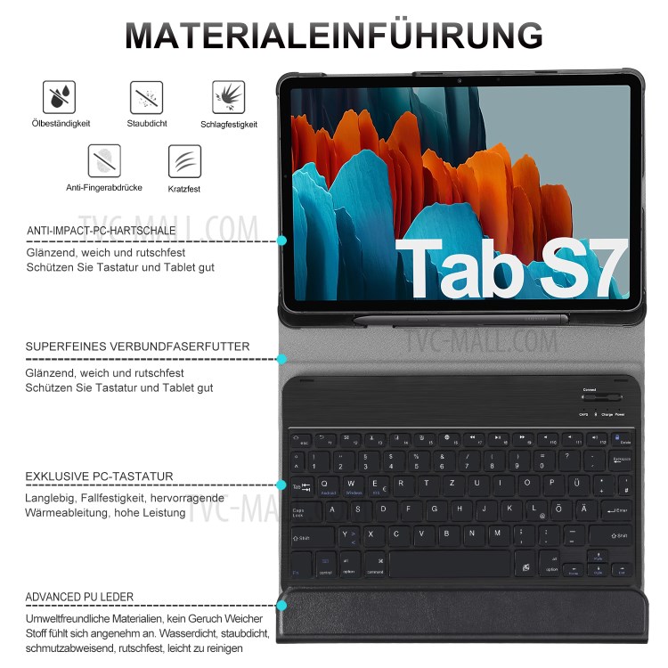 Bluetooth Estojo De Couro Teclado Para Galaxy Tab Samsung S7 T870 T875 (versão Alemã) - Preto-3