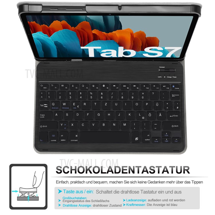 Bluetooth Estojo De Couro Teclado Para Galaxy Tab Samsung S7 T870 T875 (versão Alemã) - Preto-4