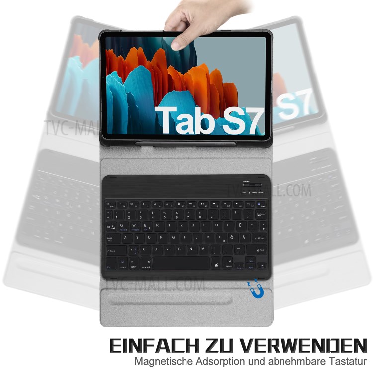 Bluetooth Estojo De Couro Teclado Para Galaxy Tab Samsung S7 T870 T875 (versão Alemã) - Preto-5