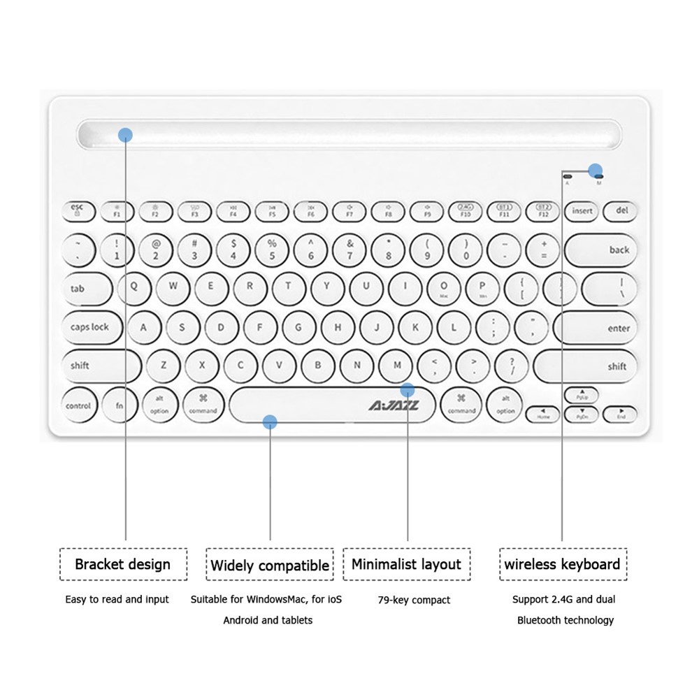 AJAZZ 320i 79 Keys Keyboard Wireless Bluetooth+2.4G Dual Mode Gaming Keyboard for MAC Laptop Notebook - Black-7