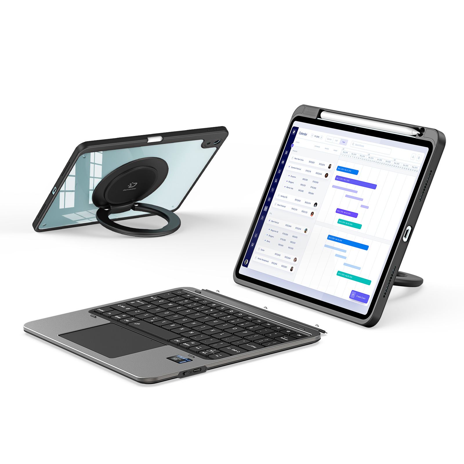 For iPad Air 11 (2024) / iPad Air (2022) / iPad Air (2020) / iPad Air 11 (2025) Detachable Keyboard Case DUX DUCIS VK Series Kickstand Tablet Cover with Touchpad - Black