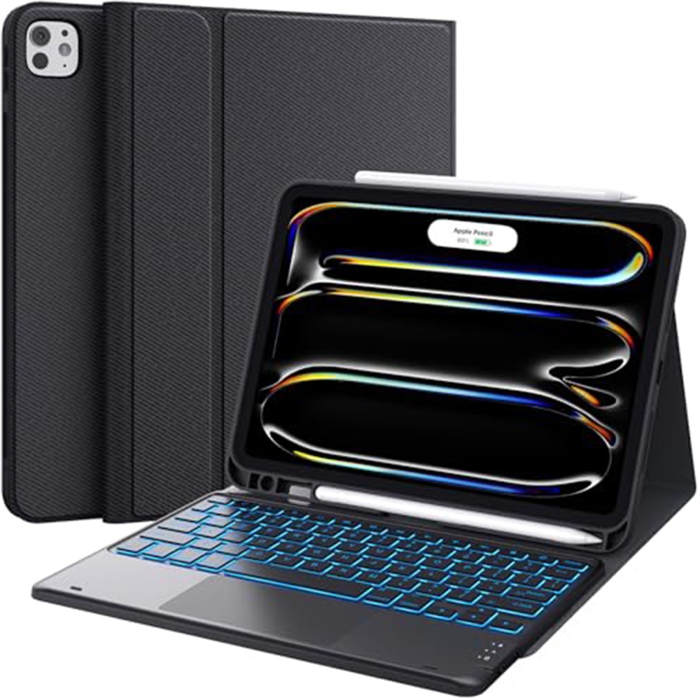 WR030 For iPad Pro 13 (2025)  /  (2024) 7-color Backlit Magnetic Detachable Wireless Bluetooth-compatible Keyboard Case with Touchpad