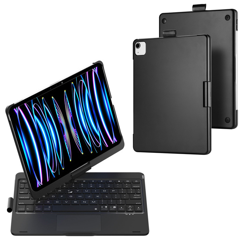 Bluetooth-compatible Touchpad Keyboard for iPad Pro 11 (2025) / (2024)//iPad Air 11 (2026) / (2025) / (2024) 360 Degree Rotation Wireless Keyboard with Backlit - Black