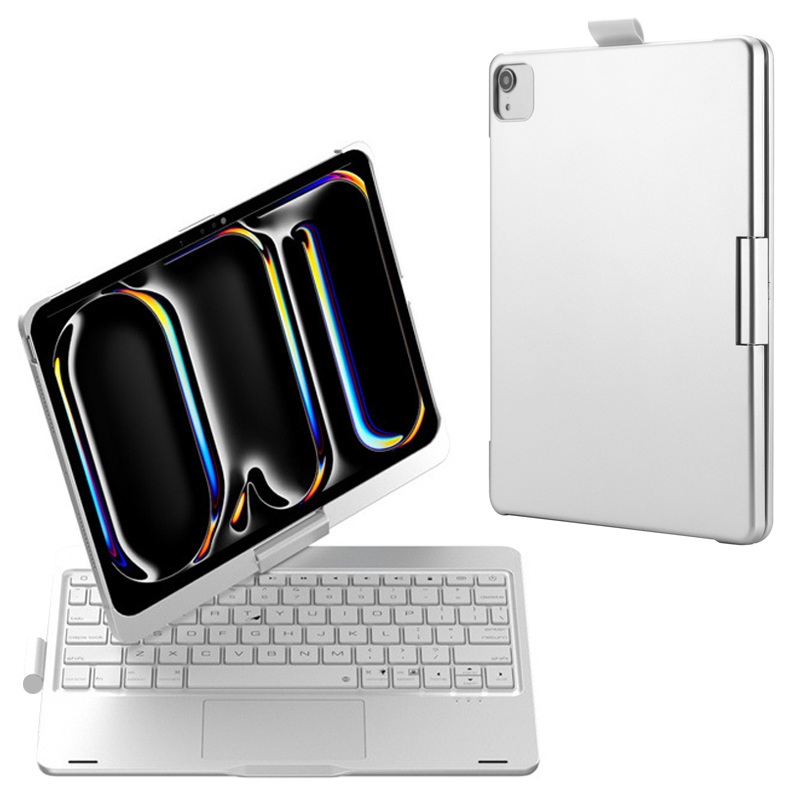 Bluetooth-compatible Touchpad Keyboard for iPad Pro 11 (2025) / (2024)//iPad Air 11 (2026) / (2025) / (2024) 360 Degree Rotation Wireless Keyboard with Backlit - Silver