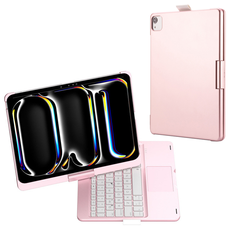 Bluetooth-compatible Touchpad Keyboard for iPad Pro 11 (2025) / (2024)//iPad Air 11 (2026) / (2025) / (2024) 360 Degree Rotation Wireless Keyboard with Backlit - Rose Gold
