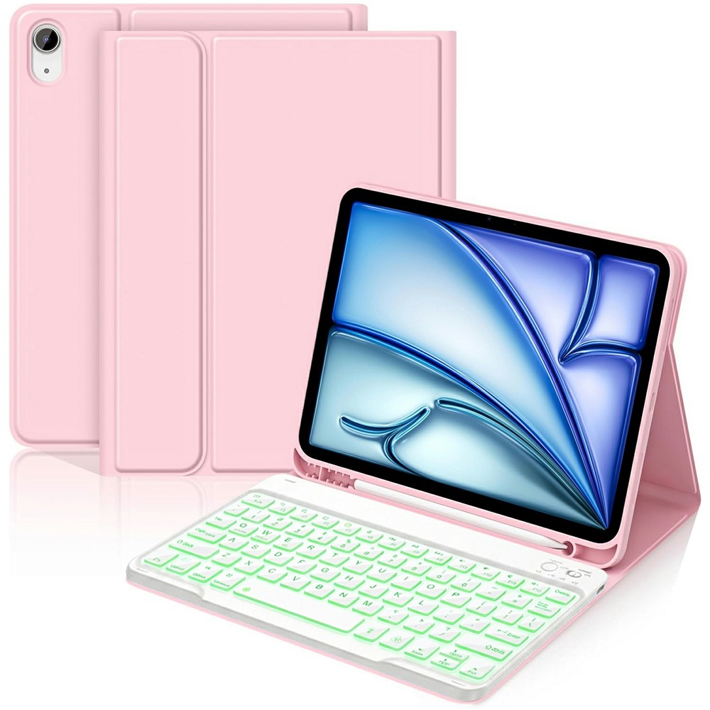 For iPad Air 11 (2026) / (2025) / (2024) / iPad Air (2022) / (2020) 7-Color Backlit Detachable Bluetooth-compatible Keyboard Leather Case - Pink