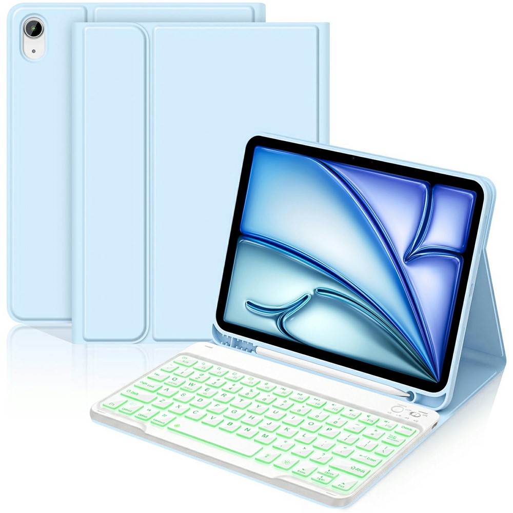 For iPad Air 11 (2026) / (2025) / (2024) / iPad Air (2022) / (2020) 7-Color Backlit Detachable Bluetooth-compatible Keyboard Leather Case - Sky Blue