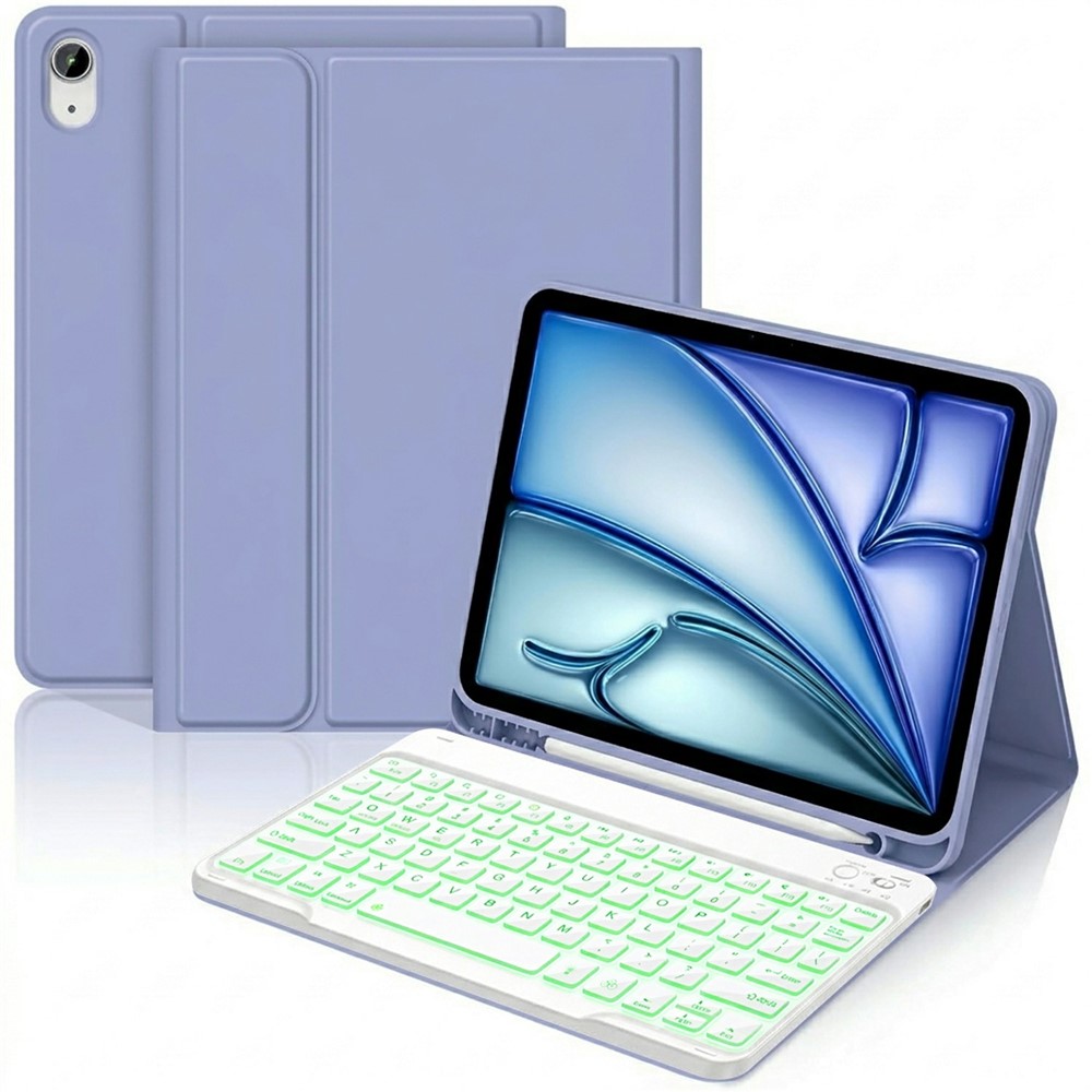 For iPad Air 11 (2026) / (2025) / (2024) / iPad Air (2022) / (2020) 7-Color Backlit Detachable Bluetooth-compatible Keyboard Leather Case - Lavender Purple