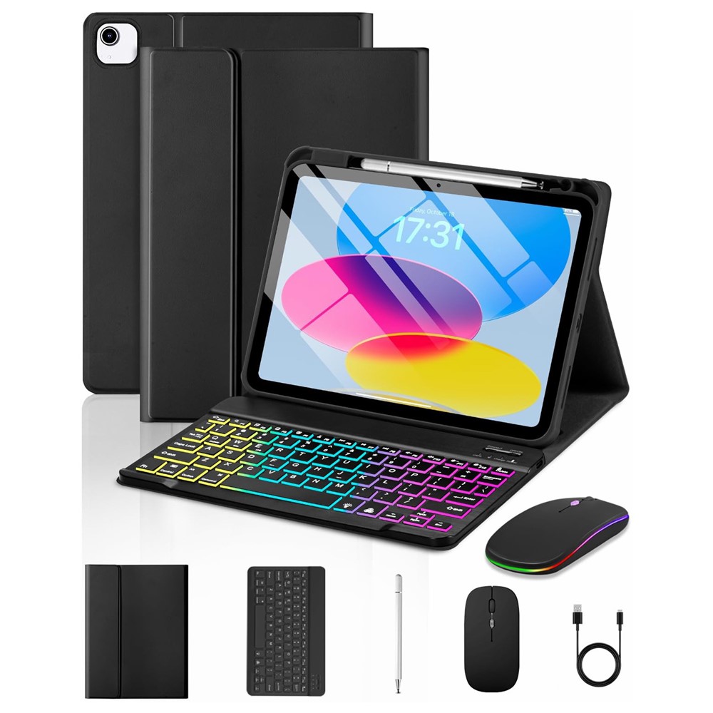 HR-1109 For iPad Air 11 (2026) / (2025) / (2024) / Air (2022) / (2020) / iPad Pro 11 (2022) / (2021) / (2020) / (2018) Magnetic Detachable Keyboard Case with Wireless Mouse and Stylus - Black