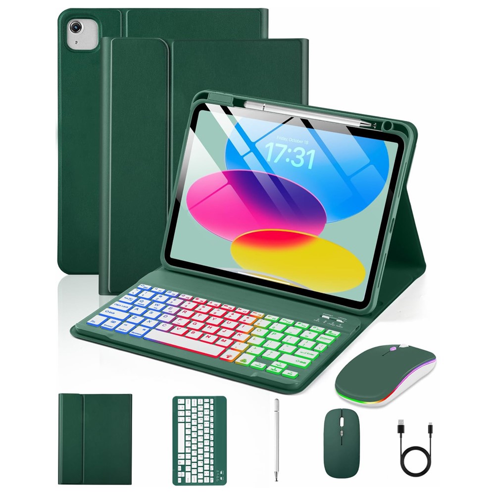 HR-1109 For iPad Air 11 (2026) / (2025) / (2024) / Air (2022) / (2020) / iPad Pro 11 (2022) / (2021) / (2020) / (2018) Magnetic Detachable Keyboard Case with Wireless Mouse and Stylus - Midnight Green