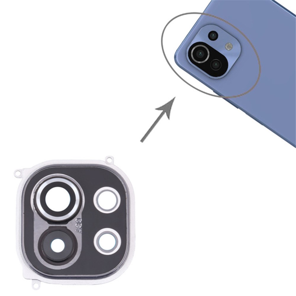 For Xiaomi Mi 11 M2011K2C/M2011K2G OEM Back Camera Lens Holder Cover with Glass Part (without Logo) - Grey-3