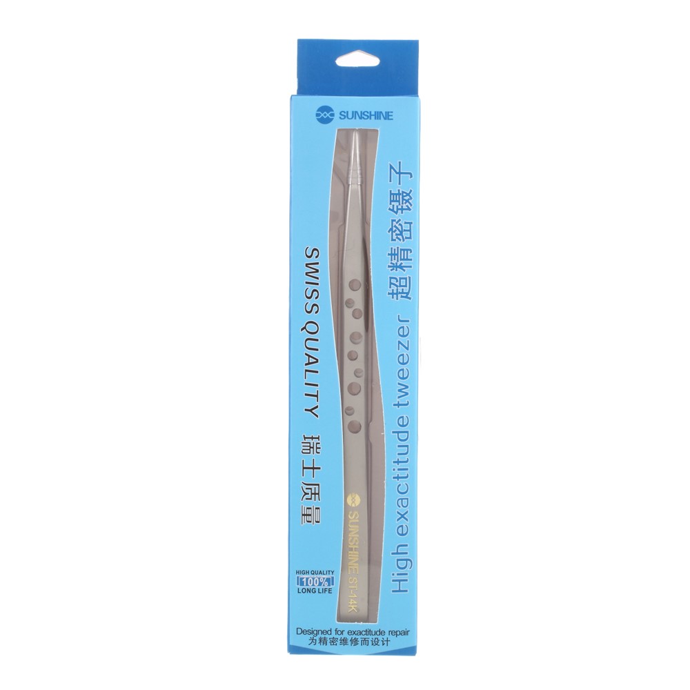 SUNSHINE ST-14K High Strength Metal Long Pointed Tip Tweezers-7