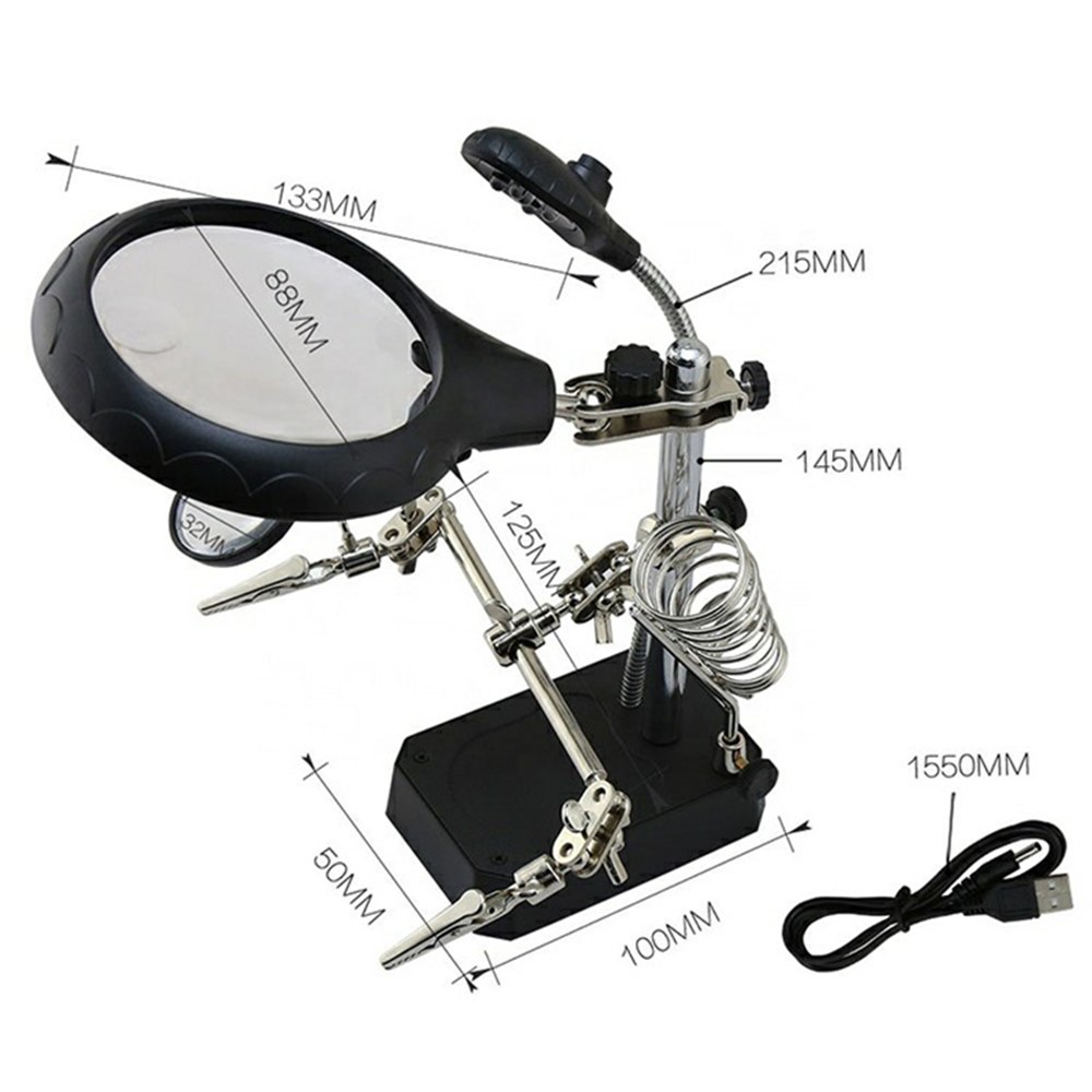 BST-16129C New Function 5X LED Fixing Clip 3 in 1 Welding Magnifier for Repairing PCB Mobile Phone Screen Magnifier-4