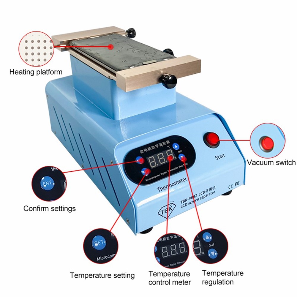 TBK988Z Double-pump Rotating Curved Screen Glue Remover Mobile Phone LCD Screen Separator - US Plug-7