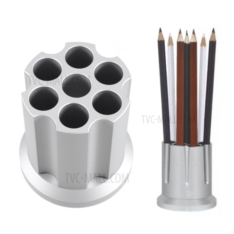 COTEETCI 7-Hole Revolver Cylinder Pen Holder 360 Degree Rotatable Metal Pencil Cup Desk Organizer-1