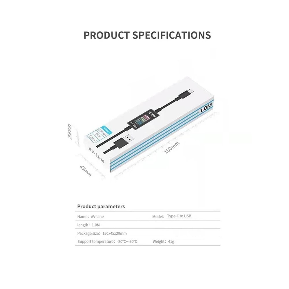 AV-Line Data Monitoring Fast Charge Cable Intelligent Detection Voltage Current Type-C USB Cable-7