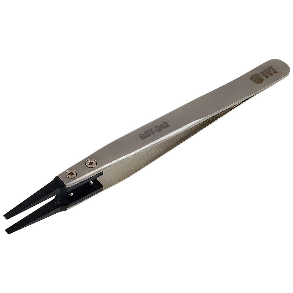 BEST BST-242 Stainless Steel Handle Anti-Static PPS Tweezers Mobile Phone Tablet Repairing Tool-1