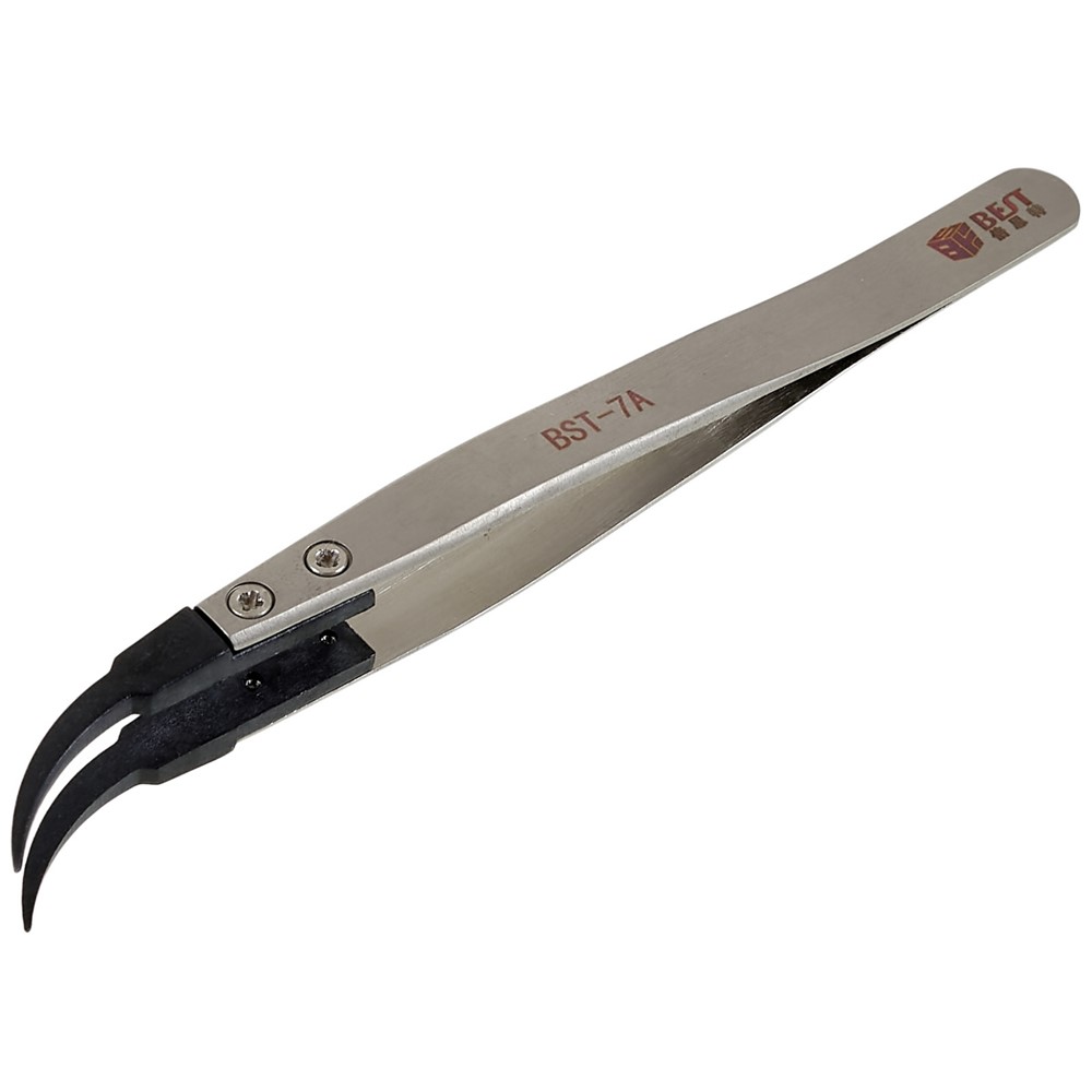 BEST BST-7A Bent Tip Tweezers Anti-Static PPS Coated Tweezers for Mobile Phone Tablets Maintenance-1