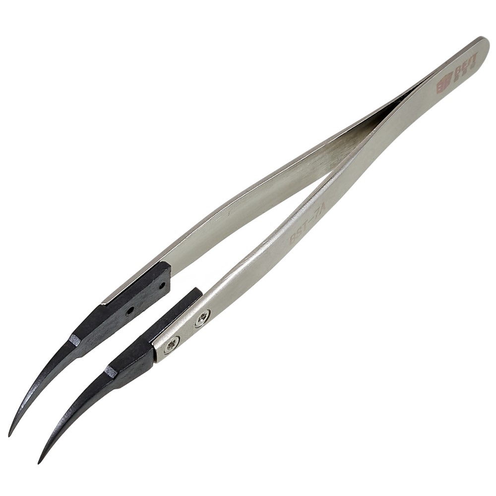 BEST BST-7A Bent Tip Tweezers Anti-Static PPS Coated Tweezers for Mobile Phone Tablets Maintenance-4