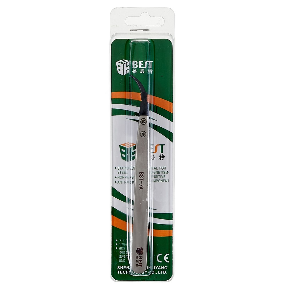 BEST BST-7A Bent Tip Tweezers Anti-Static PPS Coated Tweezers for Mobile Phone Tablets Maintenance-5