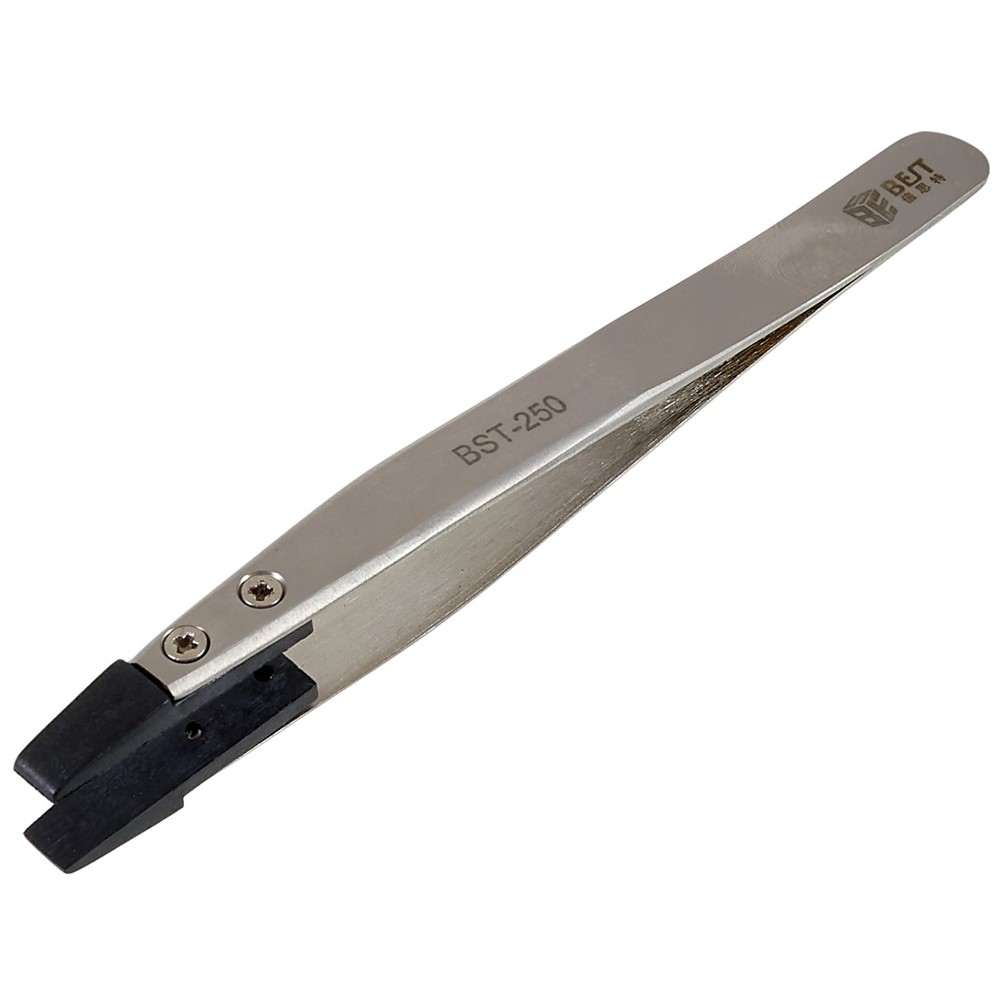BEST BST-250 Anti-Static Tweezers PPS Coated Flat Tip Tweezers Support Replace Head for Mobile Phone Tablets Maintenance-1
