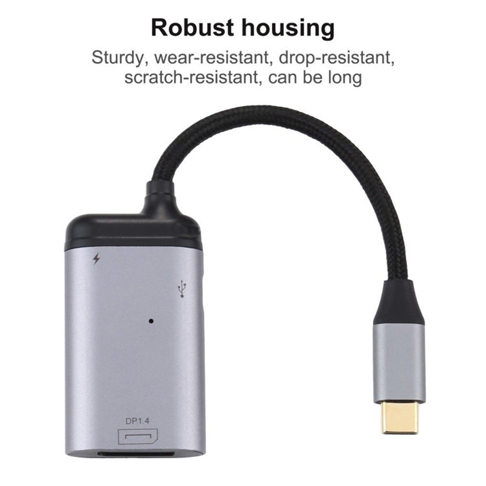 4K Type-C to DisplayPort 1.4 + PD Data Sync Adapter Cable USB-C to DP Male to Female Converter for HDTV-3