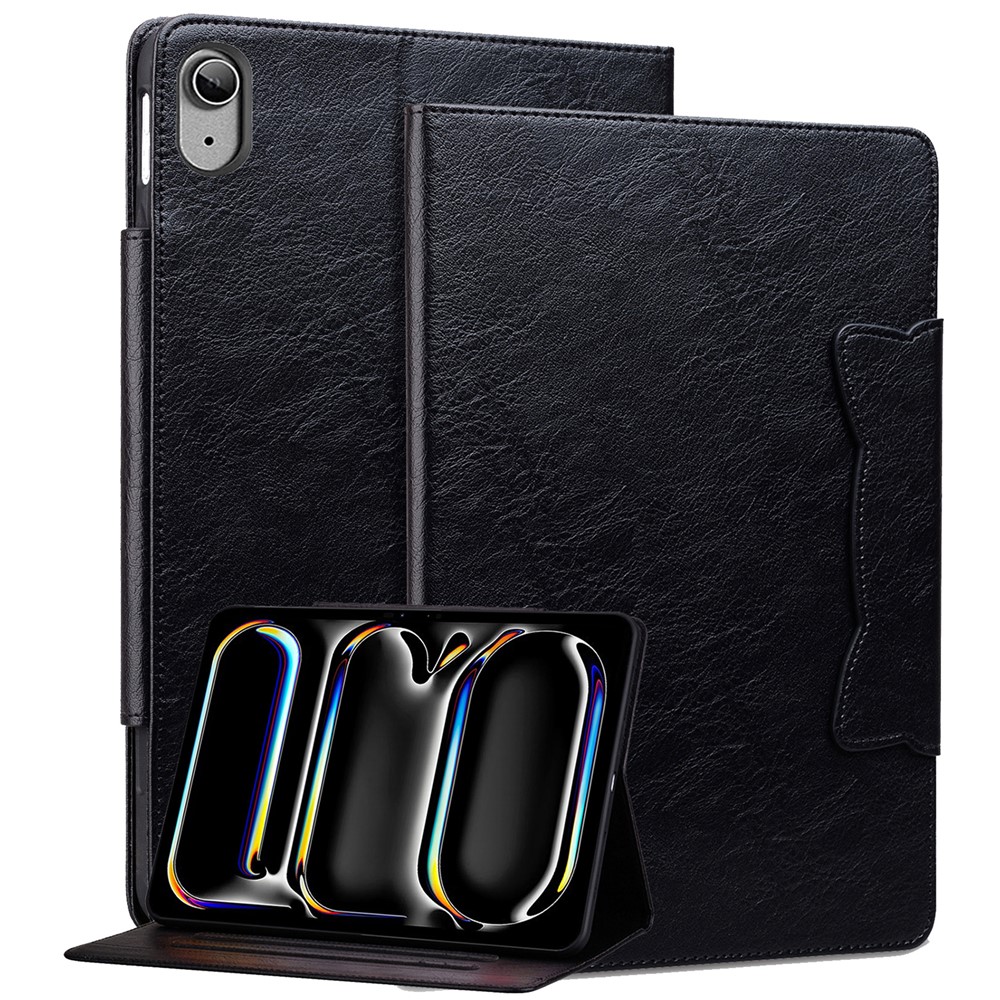 For iPad (2025) / 10.9 (2022) Case Leather Business Folio Tablet Cover Cute Cat-Shaped Magnetic Clasp - Black