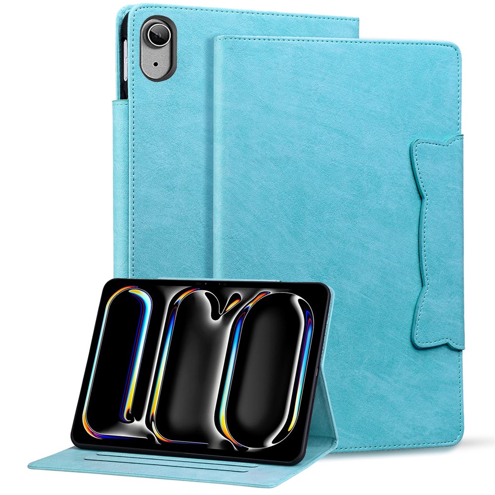 For iPad (2025) / 10.9 (2022) Case Leather Business Folio Tablet Cover Cute Cat-Shaped Magnetic Clasp - Sky Blue