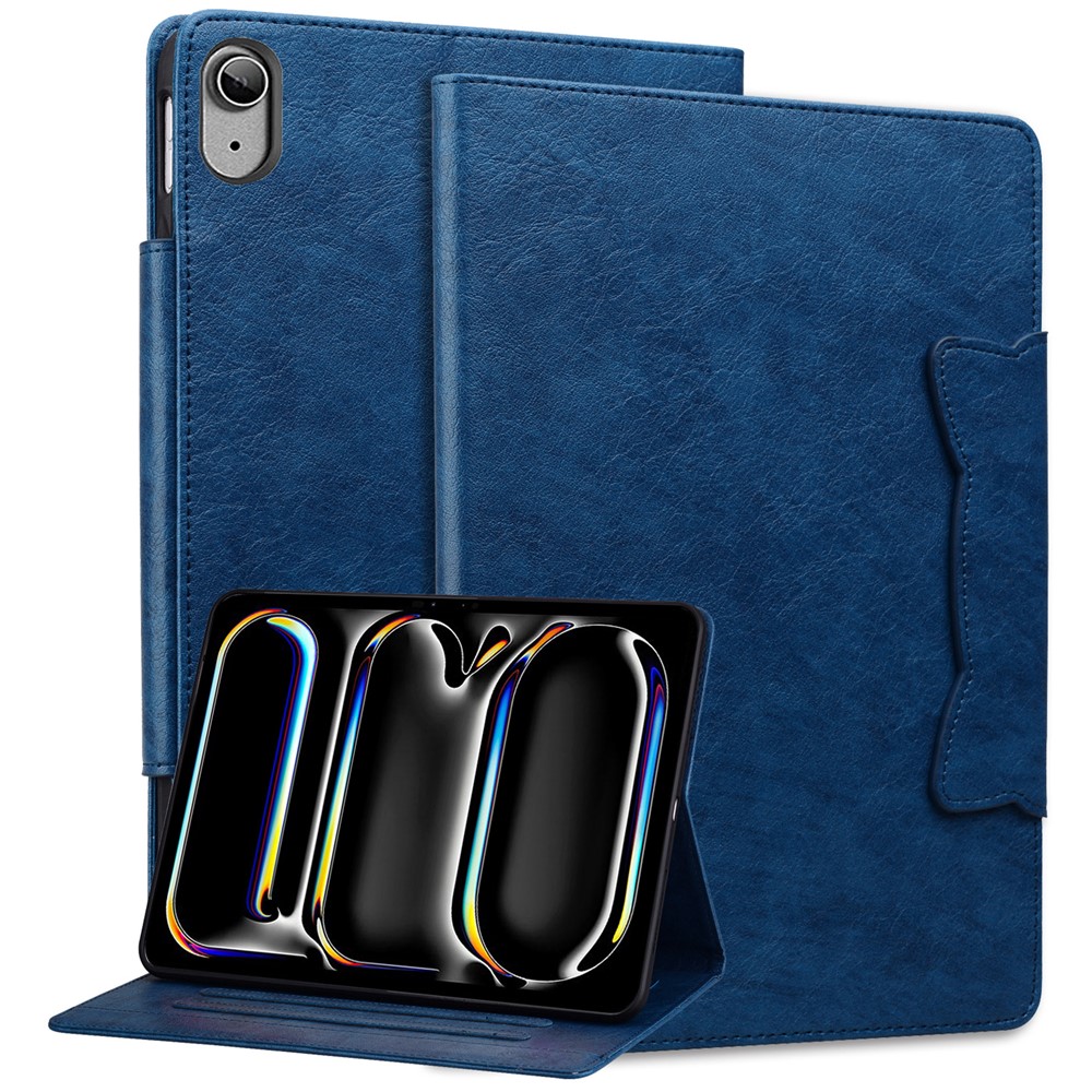 For iPad (2025) / 10.9 (2022) Case Leather Business Folio Tablet Cover Cute Cat-Shaped Magnetic Clasp - Blue