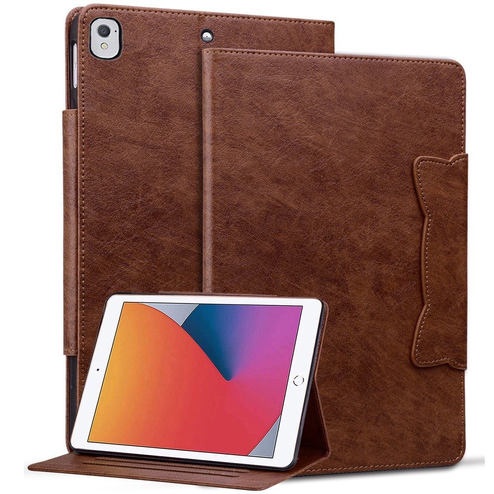 For iPad 9.7-inch (2017) / (2018) Case Magnetic Clasp Protect PU Leather Tablet Cover - Brown