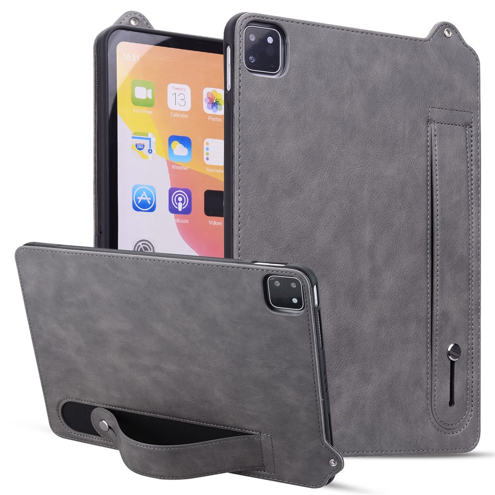 Tablet Case For iPad Air 11 (2025) / (2024) / iPad Air (2022) / (2020) / iPad Pro 11 (2021) / (2020) Hand Strap Kickstand Leather Cover - Grey