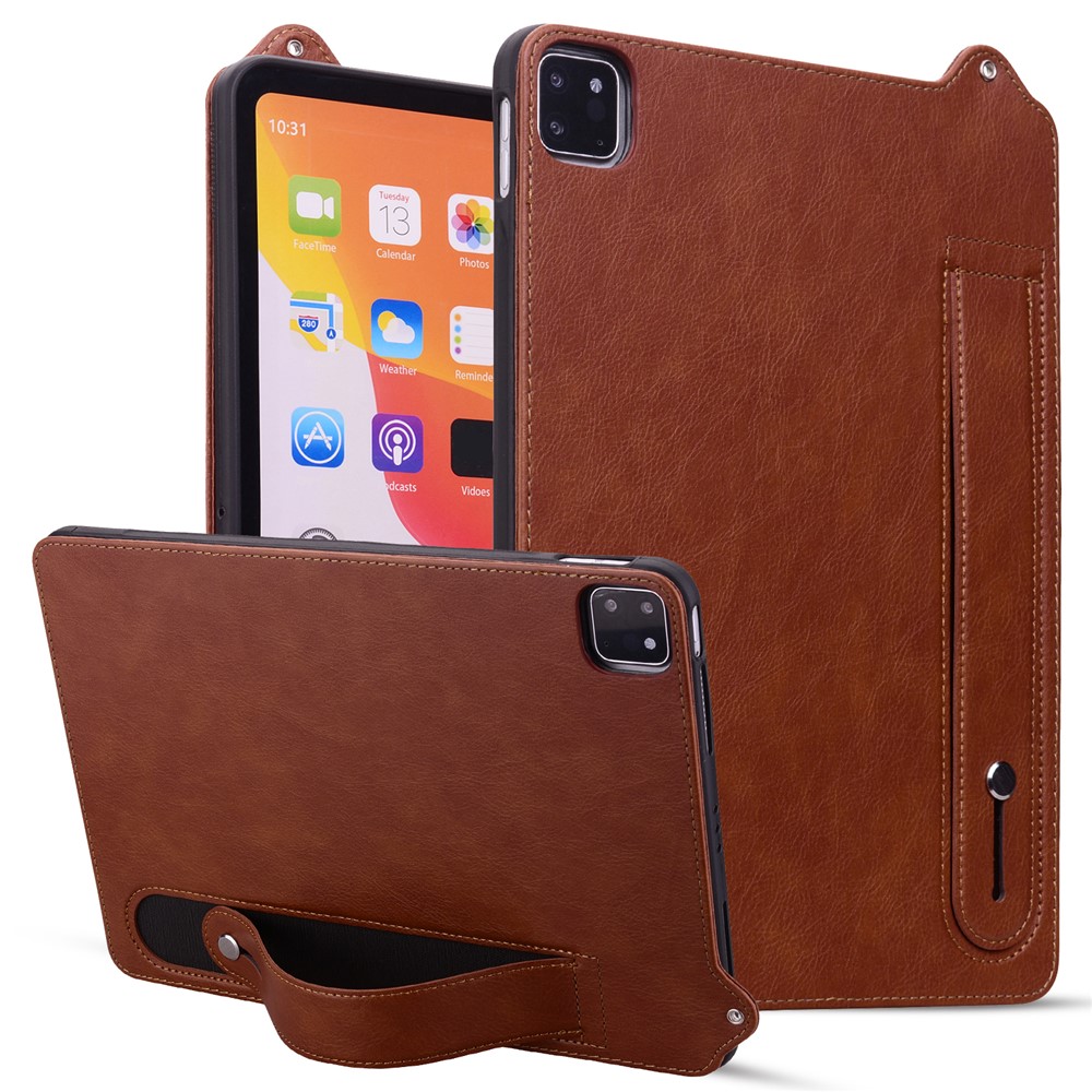 Tablet Case For iPad Air 11 (2025) / (2024) / iPad Air (2022) / (2020) / iPad Pro 11 (2021) / (2020) Hand Strap Kickstand Leather Cover - Brown