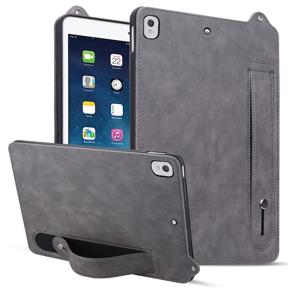 Tablet Case For iPad 10.2 (2020) / (2019) / iPad Air 10.5 inch (2019) Hand Strap Kickstand Leather Cover - Grey