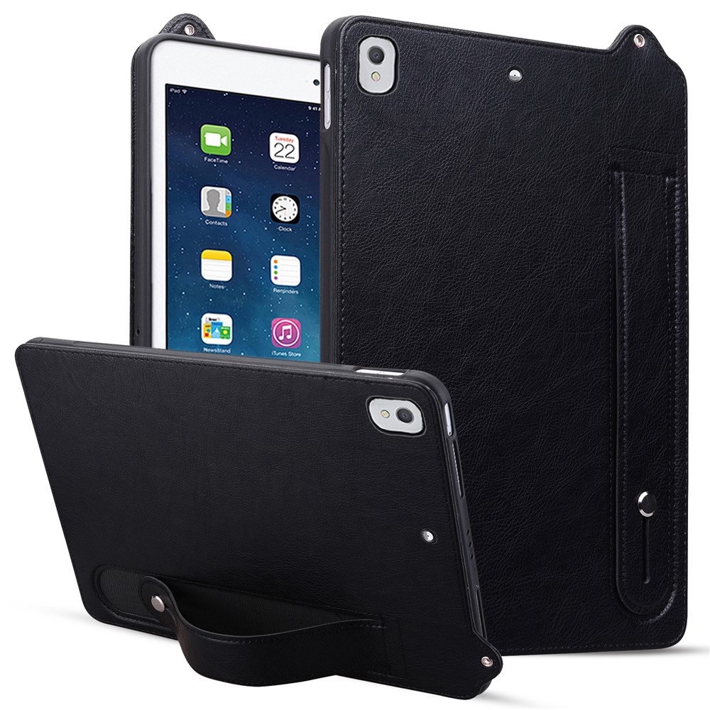 Tablet Case For iPad 10.2 (2020) / (2019) / iPad Air 10.5 inch (2019) Hand Strap Kickstand Leather Cover - Black