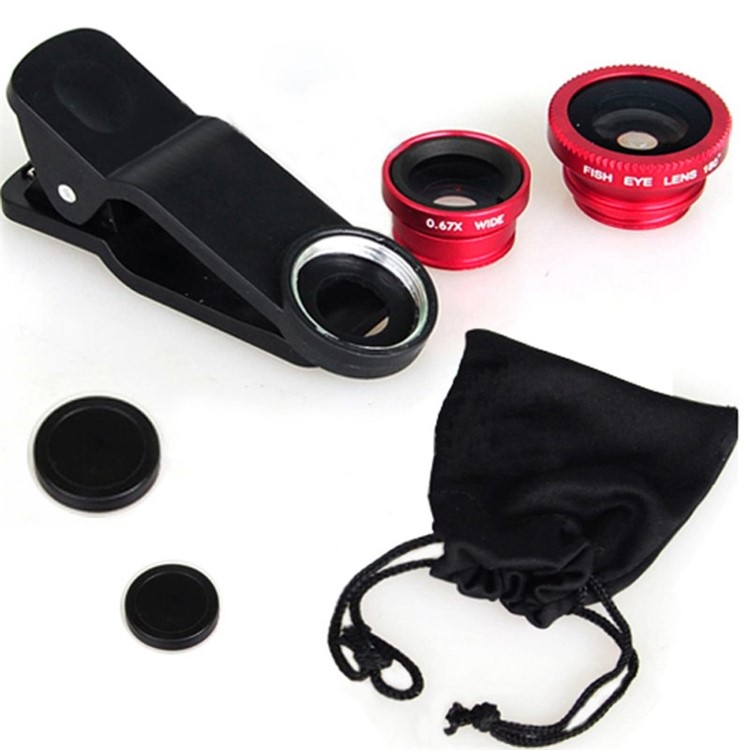 AM-J01 3-in-1 Wide-Angle + Macro + Fisheye Lens Kit Universal Mobile Phone Camera Lens Set with Clip for Outdoor Photography