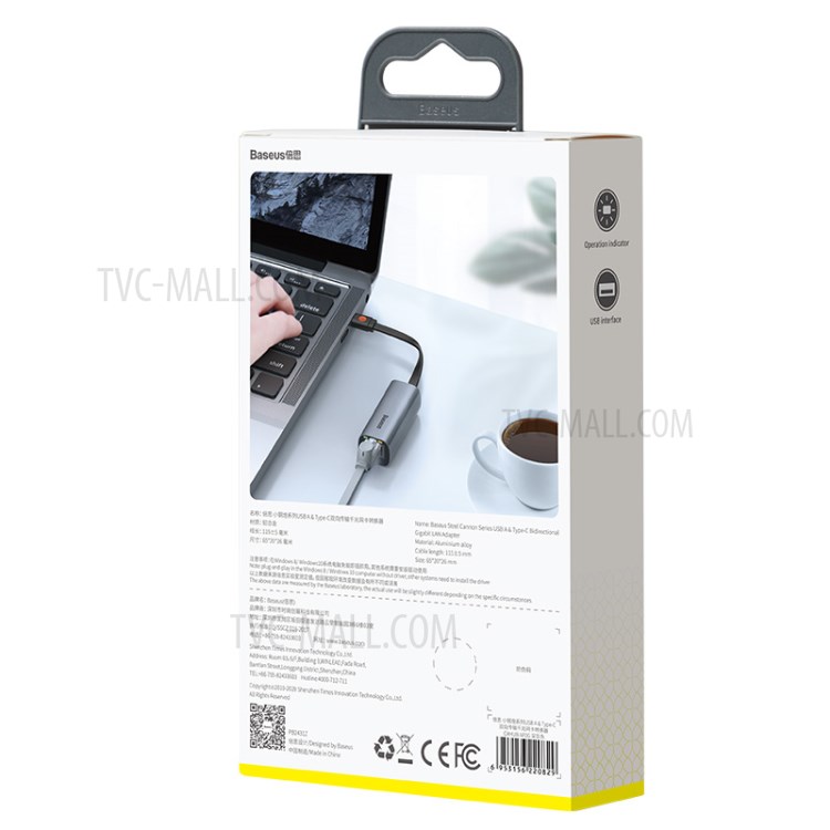BASEUS Série Canhão De Aço USB-A & Tipo-C Série De Canhão Aço Transmissão Bidireccional Adaptador LAN Gigabit-14