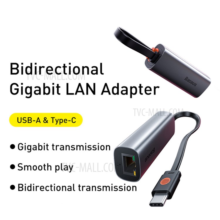 BASEUS Série Canhão De Aço USB-A & Tipo-C Série De Canhão Aço Transmissão Bidireccional Adaptador LAN Gigabit-2