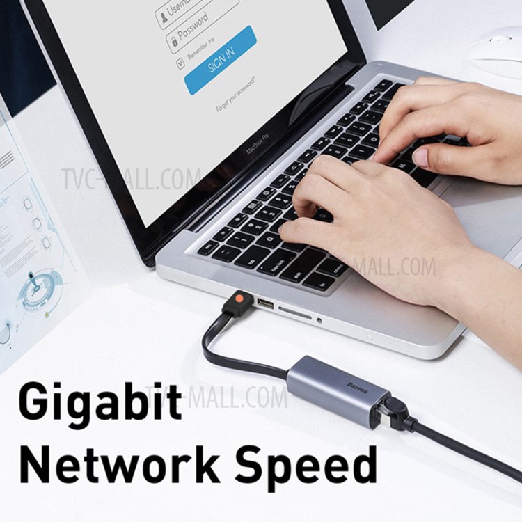 BASEUS Série Canhão De Aço USB-A & Tipo-C Série De Canhão Aço Transmissão Bidireccional Adaptador LAN Gigabit-4