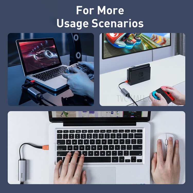 BASEUS Série Canhão De Aço USB-A & Tipo-C Série De Canhão Aço Transmissão Bidireccional Adaptador LAN Gigabit-7