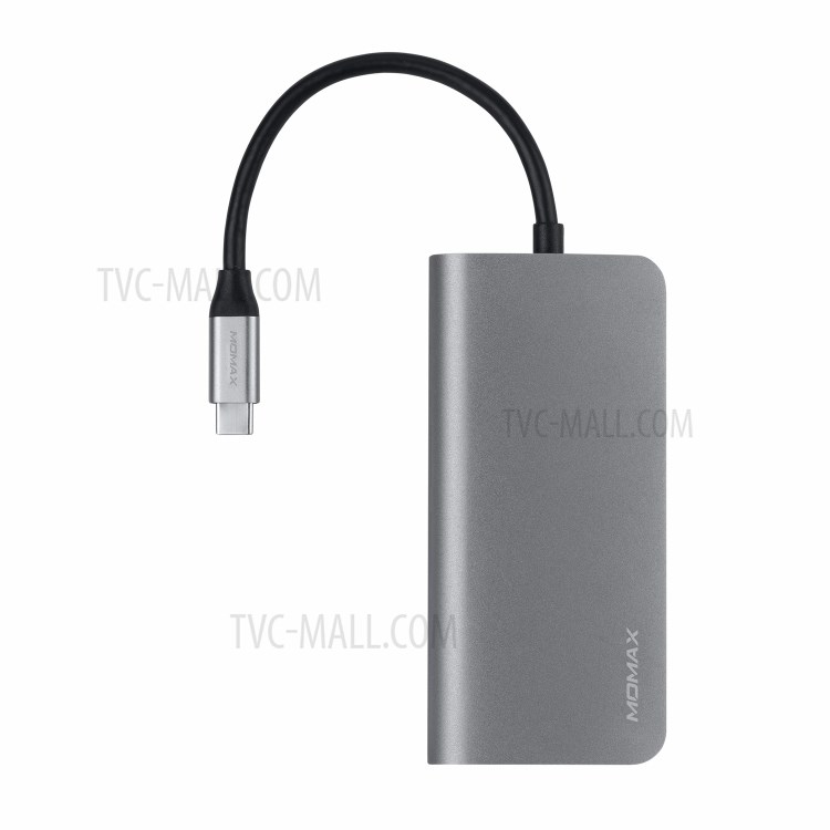 MOMAX 8-in-1 60W USB C Adapter Type C Hub to 4K HDMI + 3*USB 3.0 + RJ45 LAN Converter + SD Card Slot + Micro SD Card Slot + PD Type-C Port - Grey-2