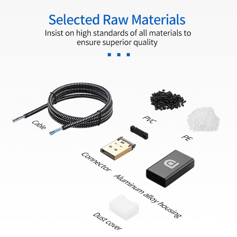 2m DP 1.2 Version DP Male to Male Cable Gold-Plated Braided Cord with Metal Shell Support 4K@60Hz 2K@144Hz - Silver Black-8