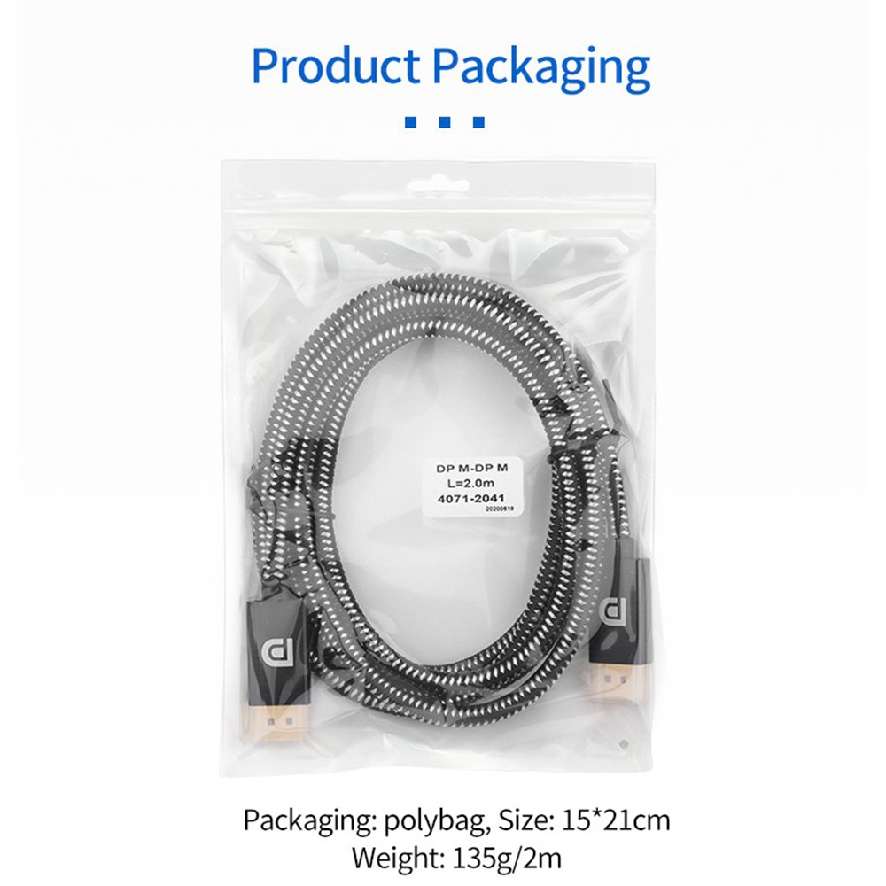 2m DP 1.2 Version DP Male to Male Cable Gold-Plated Braided Cord with Metal Shell Support 4K@60Hz 2K@144Hz - Silver Black-16