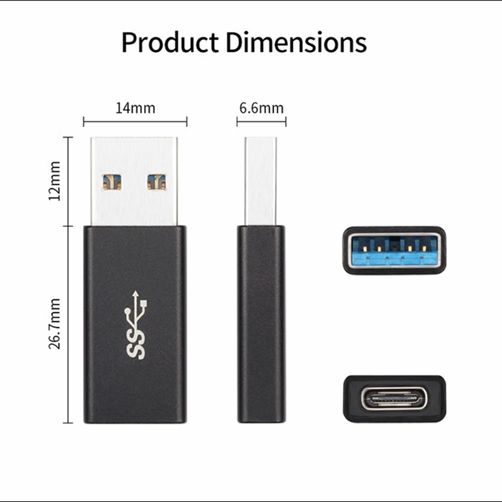 Aluminum Alloy USB 3.1 Type-C Female to USB A Male Adapter Data Sync Converter - Black-7