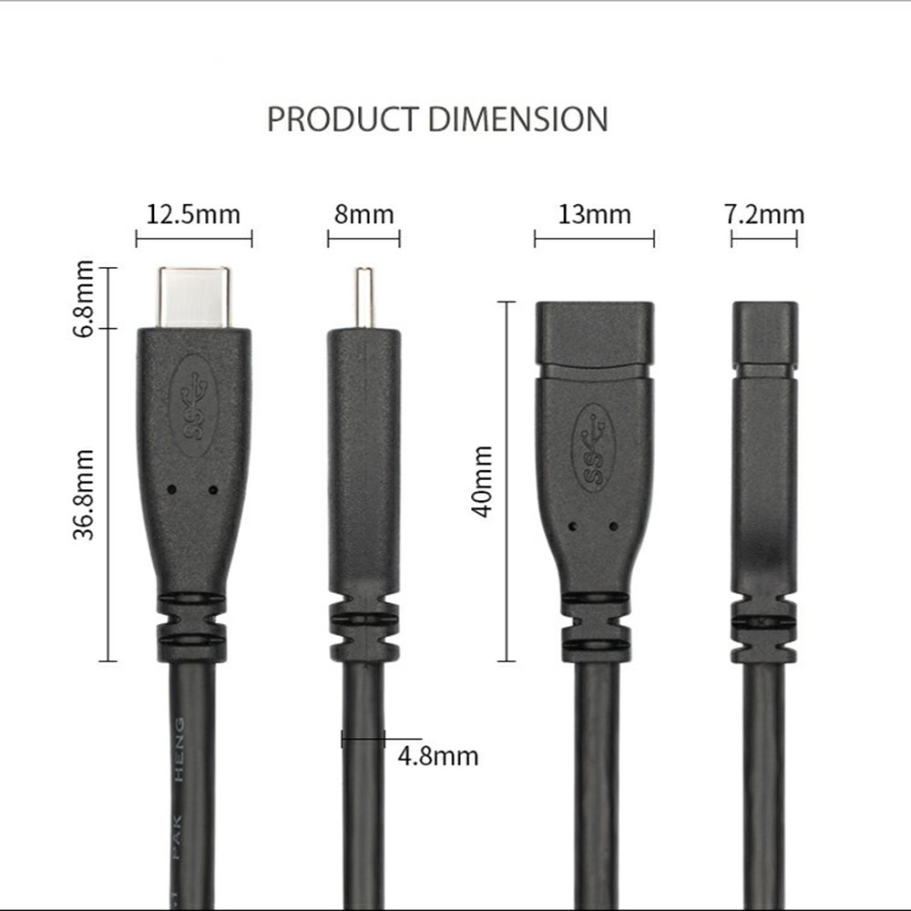 0.2m 16 Cores 10 Gbps High-Speed USB 3.1 Gen 2 Male to Female USB-C Extension Cable Type-C Data Sync Charging Cable for Computers - Black-6