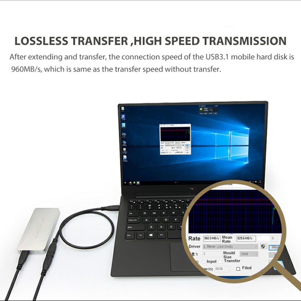 0.5m 16 Cores 10 Gbps High-Speed USB 3.1 Gen 2 Male to Female USB-C Extension Cable Type-C Data Sync Charging Cable for Computers - Black-3
