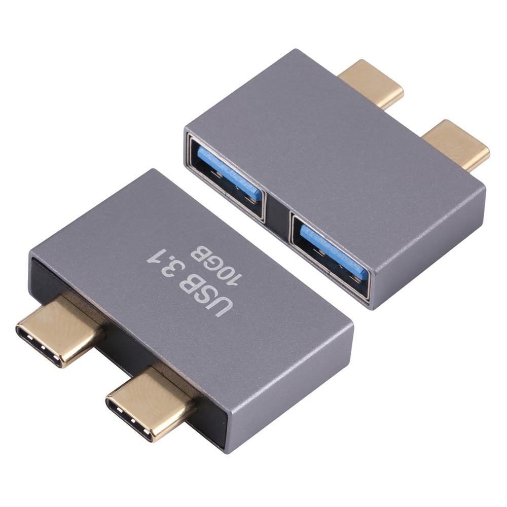 Portable Dual USB Female to 2x Type-C Male Aluminum Alloy Converter USB 3.1 10GB Adapter-1