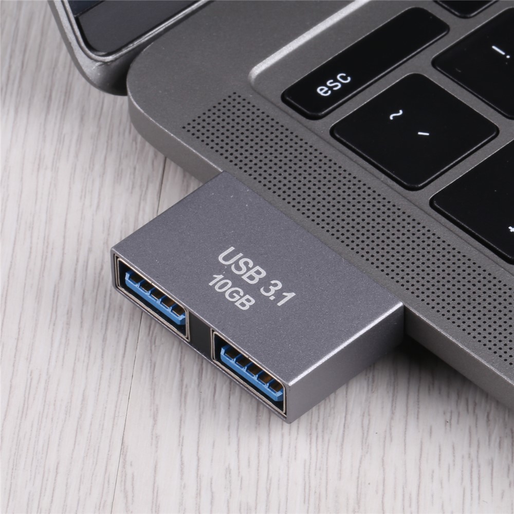 Portable Dual USB Female to 2x Type-C Male Aluminum Alloy Converter USB 3.1 10GB Adapter-6